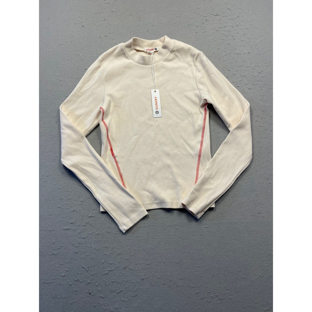 Sundry Mock Neck L/S Tee 2x1 Rib Knit Oatmilk Cream X Womens